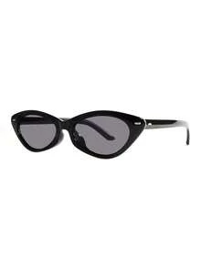 1 pièce Lunettes à monture fine style œil de chat, lunettes polyvalentes décontractées pour femmes, convenant pour le port quotidien, le style de rue, les vacances, les voyages, la plage d'été, les activités extérieures, accessoires de voyage et de plage - Cadre noir film noir gris - Voir 4