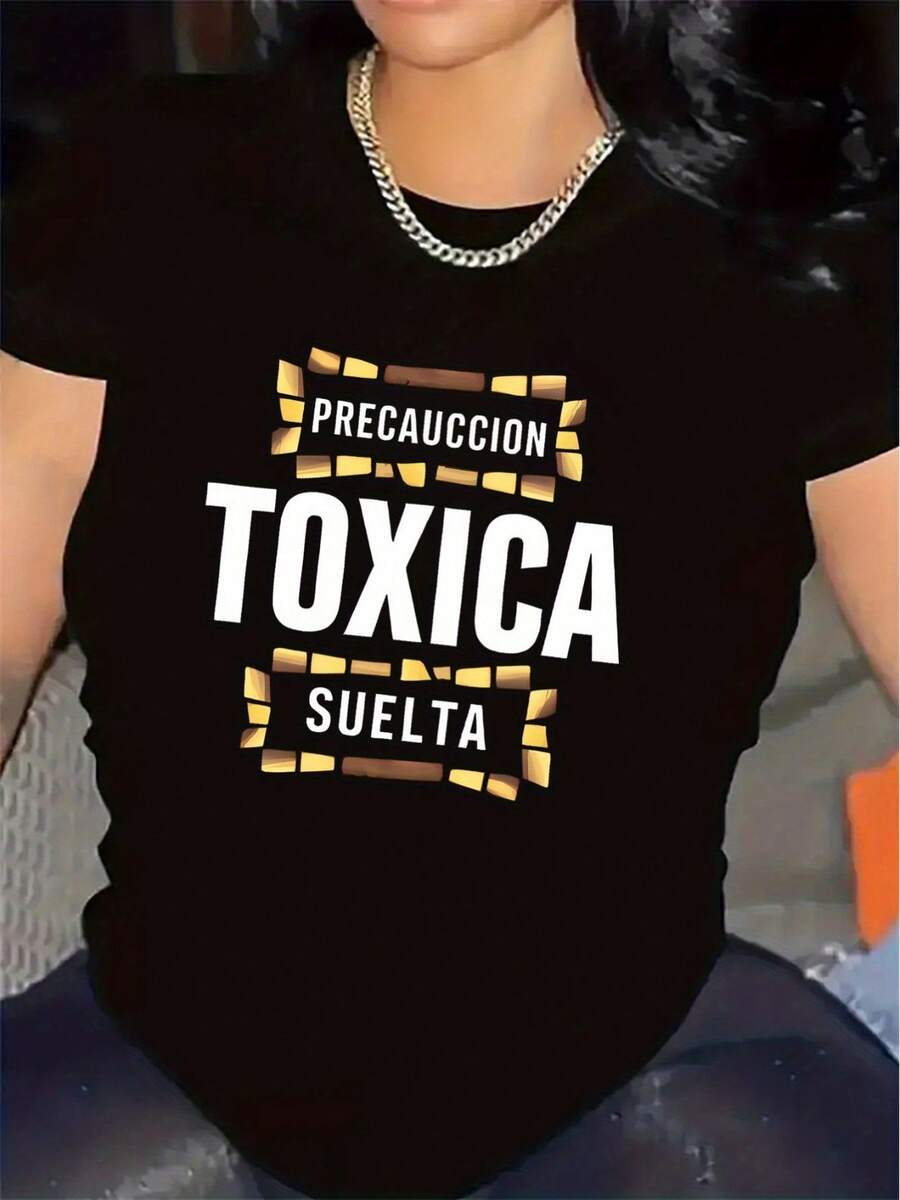 PremiumCamiseta de poliéster con diseño de "Precaución: Liberación de Sustancias Tóxicas", perfecta para bares y discotecas, duradera y ligera, una opción ideal para actividades de vida nocturna, camiseta unisex con estampado de moda, cómoda y atractiva para el uso diario. Nueva llegada - Negro - Ver 1