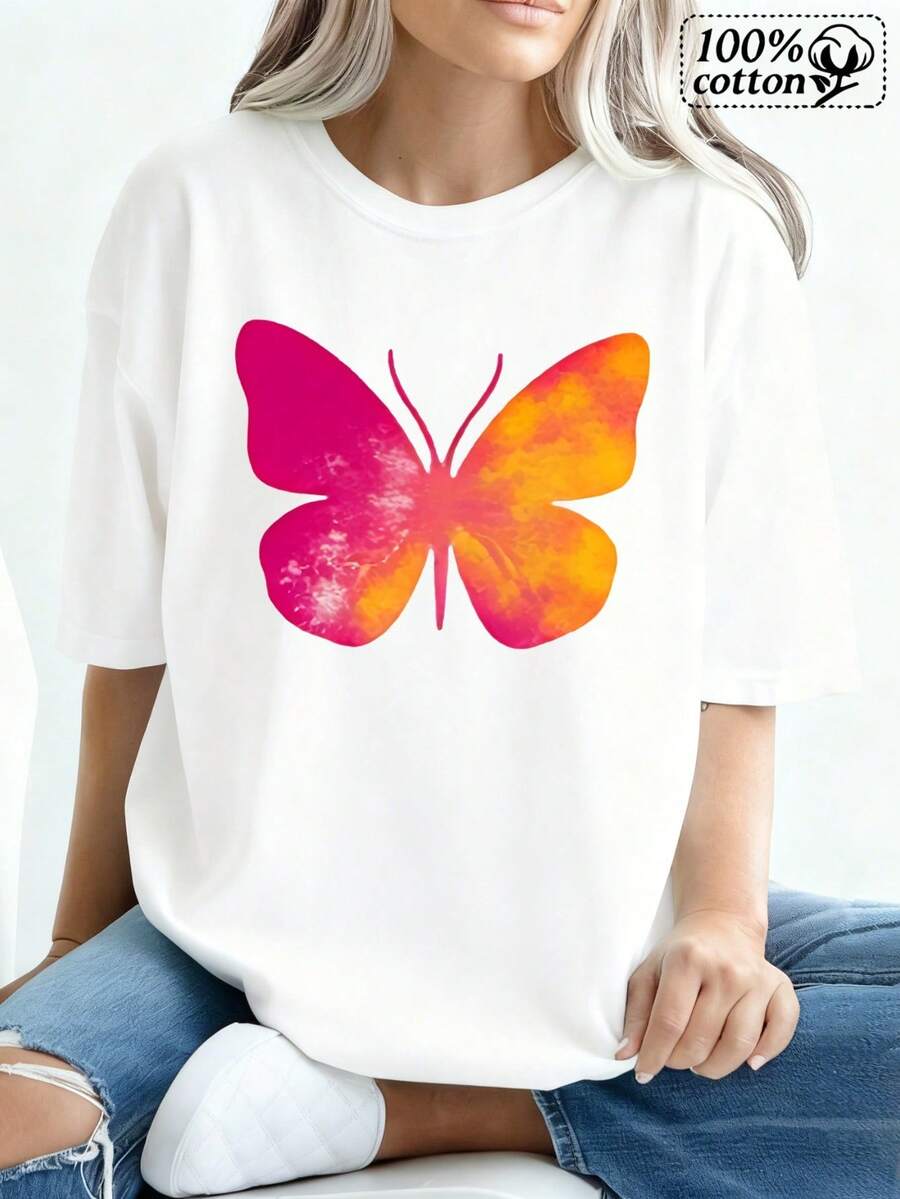 Moda Mujeres Camiseta Blanca Frontal Impresión Patrón Maosa Colorido Comodo Vestido Casual Para Salidas Diarias Y Relación