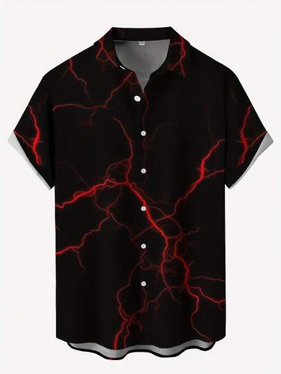 Camisa de bolos de manga corta casual vintage con bolsillo en el pecho, cuello polo y estampado digital 3D de arte para hombres de talla grande