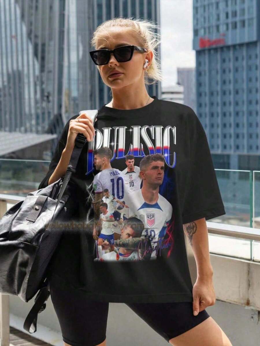 Camiseta informal con estampado de modaChristian Pulisic Shirt - Christian Pulisic Fan Tees - Christian Pulisic Graphic Retro 90s - Christi,Camisetas de verano para mujer,Camisetas de moda para hombre y mujer,blusas para mujer,La elección perfecta para tus atuendos de San Valentín,afiliado ,camiseta masculina con gráfico divertido,Artículos esenciales para el Mundial - Negro - Ver 1