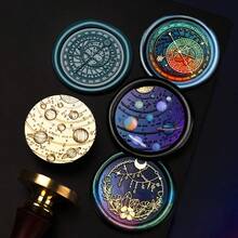 1 Stück Astronomie Serie Wachssiegel Stempel, Muster von Uhr, Kompass usw. für Umschläge, Grußkarten, Lesezeichen, DIY Basteleien, Geschenkdekoration Wachssiegel - Briefmarkenköpfe der astronomischen Serie - Übersicht 2