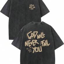 1 Piece Unisex Oversized Crew Neck Short Sleeve T-Shirt, Distressed And Washed, 100% Heavyweight 220g Cotton, Designed By Y2K Artists In A Vintage American Style, Graphic Print Of City Names, Ideal For Everyday Wear, Concerts And Festivals - 黑色 - 查看 6