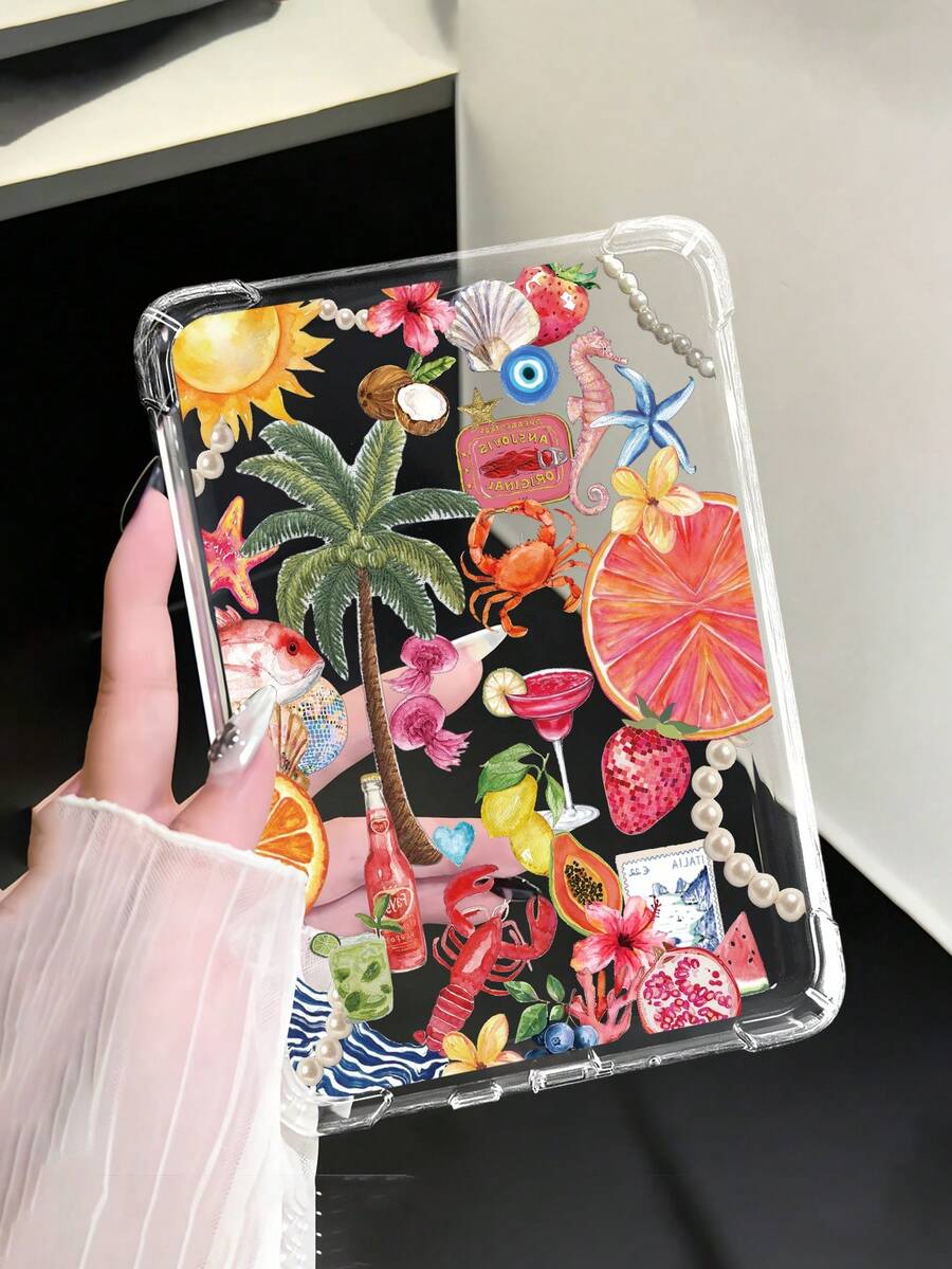 1pc Summer Ocean Element Pattern Transparent Shockproof Soft Silicone Protective Case For Kindle 11th Gen 2022/Kindle Paperwhite 12th Gen 2024/Kindle Colorsoft Signature Edition, Clara Colour/Bw/2E