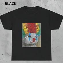 Clown Cat Sad Meme T-Shirt  Viral Internet Kitty Tee  Funny Jester Pet Shirt  Novelty Graphic Humor Gift for Cat Lovers220g heavyweight 100% cotton T-shirt. Butterfly print. Unisex sizing. Round neck inspirational T-shirt. Cute and beautiful Y2K-inspired summer top, perfect for the outdoors, home, work, or street wear. Casual, loose-fitting everyday T-shirt. - Negro - Ver 1
