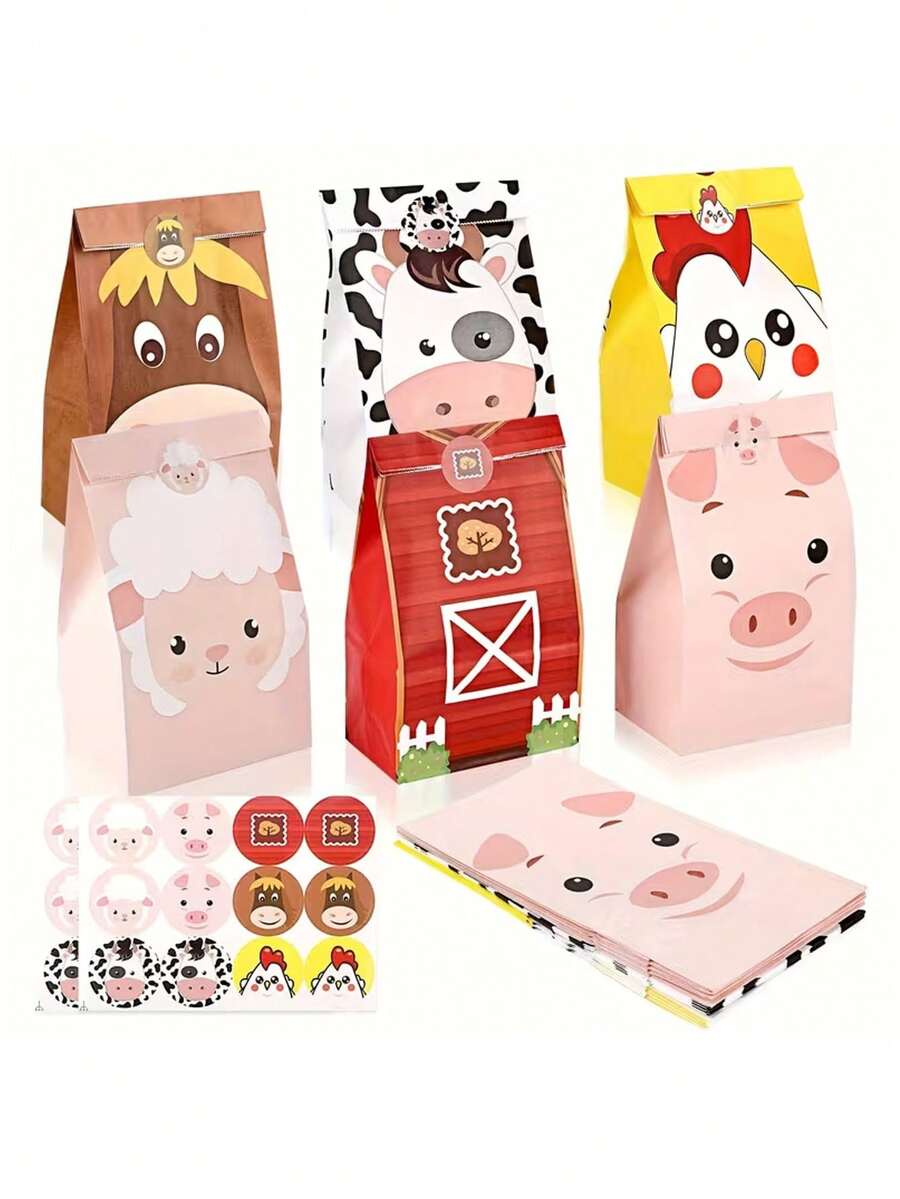 96/48/24 قطعة أكياس هدايا بموضوع حيوانات، تشمل 6 أنماط مختلفة من حيوانات المزرعة & ورقة ملصقات مجانية، مناسبة لحفلات أعياد الميلاد، فعاليات بموضوع المزرعة، حفل التخرج، الزفاف والتجمعات بمواضيع متنوعة - متعدد الألوان - مشاهدة 1