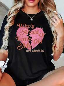 Soft And Comfortable Korean Style T-Shirt, Women's Casual Clothing, Short Sleeve Knit T-Shirt With Round Neck And 'You're Killin' Me Smalls' Print, 100% Breathable Cotton - 黑色 5 - 查看 12