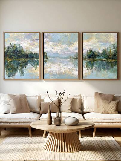 3pcs Japanese Forest Print Set, Anime Nature Art, Modern Soft Lake Print, Abstract Impressionist Triptych, Holiday Gift, Suitable For Friends, Bedroom Art Decor, Living Room Decor, Office Decor, Kitchen Decor, Bathroom Decor, Wall Art, Wall Decor, Home Decor, Room Decor, Canvas Wall Art, Poster, Framed Wall Art, Frame Optional
