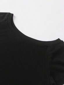 3 piezas Camisetas ajustadas con cuello asimétrico para mujer, tops básicos con cuello asimétrico en negro, blanco, rosa - Negro 3 - Ver 6