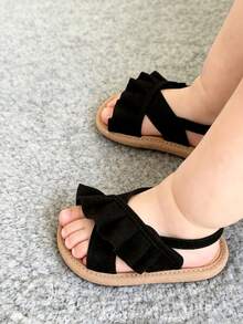 Giày sandal mùa hè cho bé gái, đế mềm, thích hợp cho trẻ sơ sinh và trẻ mới biết đi, giày tập đi, giày váy cho bé tập đi trong nôi. - màu đen - Xem 9
