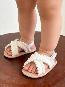 Giày sandal mùa hè cho bé gái, có nơ hoa, đế mềm, thích hợp cho váy cưới, giày tập đi cho bé sơ sinh, giày tập đi trong nôi. - trắng - Xem 4
