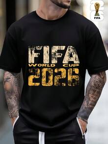 [FIFA World Cup Licensed] Unisex Short Sleeve T-Shirt, Classic Round Neck Couple Tee, Soft Premium Fabric, Comfortable Versatile Top For Sports & Dail - 黑色 - 查看 1