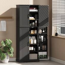 HOMCOM Tall Pantry Cabinet, 64" Kitchen Storage Cabinet With Adjustable Shelves And 8 Door Spice Racks, Farmhouse Freestanding Cupboard For Kitchen, Dining Room, Living Room, Black - Black - View 8