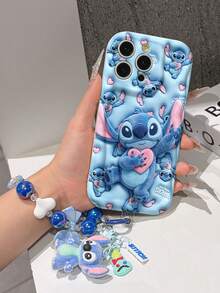Disney Has Authorized, Phone Case - Chain Set, The Stitch Lilo & Stitch 3D Phone Case Plus A Silicone 3D Stitch Bracelet With Metallic Ring Removable Bracelet, Stitch And Angel Pattern, Compatible With Iphone17/16/15/14/13/12/11/XS/XR/X Plus Pro Max, A Stylish Cartoon Phone Case, The Perfect Gift Choice, Phone Protection, Durable Phone Cover, Great Gift For Friends And Family. - 白色 - 查看 4