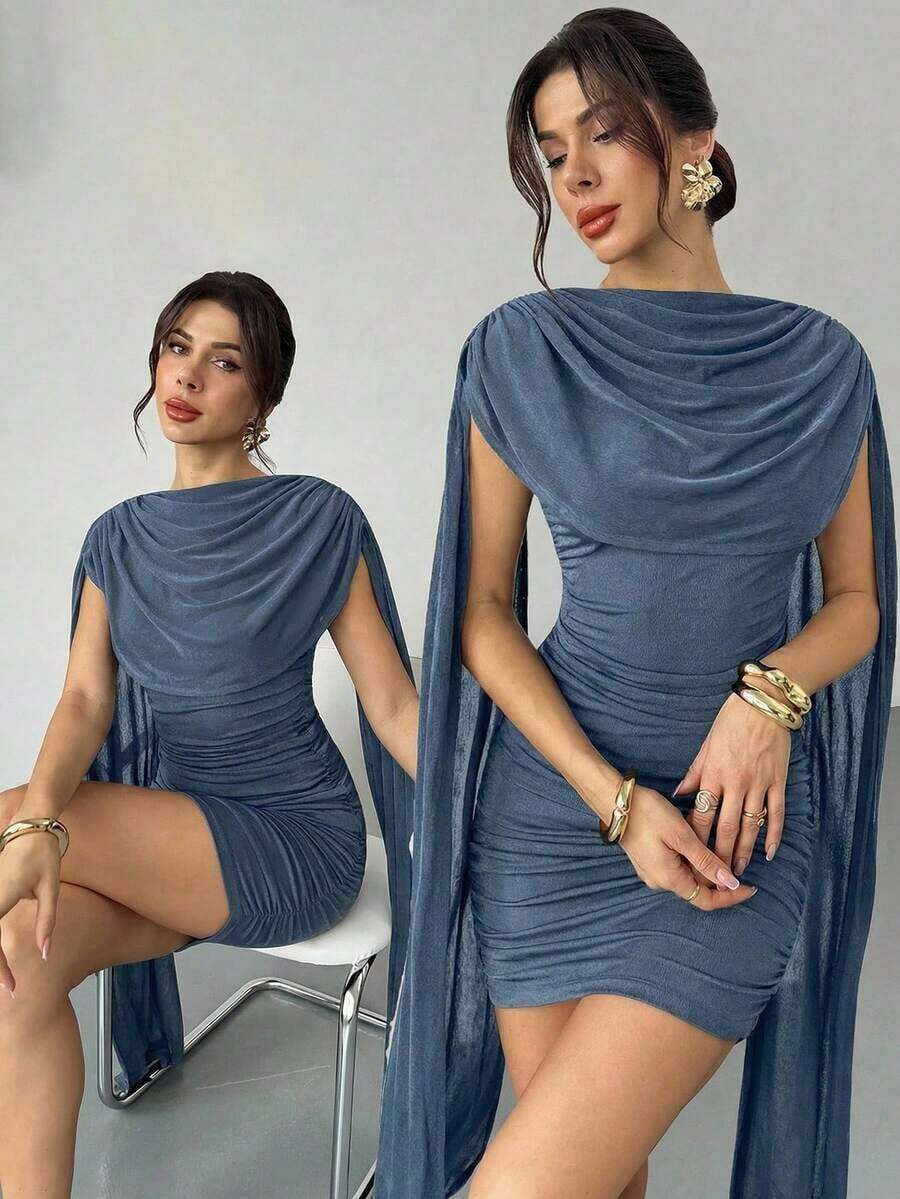 Vestido elegante y casual con cinta fluida y delgada, vestido de festival/vestidos elegantes para fiesta/atuendos de Acción de Gracias para mujeres/vestido de Año Nuevo/vestidos de invierno para mujeres/ropa de otoño/vestido de Año Nuevo/vestido de fiesta/falda negra/vestido negro - Niebla azul - Ver 1