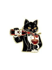 1pc Gentleman & Lady Cat Brooch, Creative Metal Badge, Bag/Clothing Decor, Delicate Design, Versatile Daily & Party Outfit Accessory - Multicolor - View 14