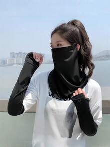 1 Set Unisex Gloves & Face Mask, UV Protection Arm Sleeves, Compression Design, Suitable For Golf, Basketball, Cycling, Fishing, Driving, Running, Rowing, Gardening, Fashionable Sun Protection Cooling Sleeves - B - View 4