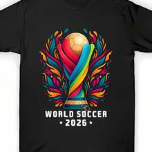 NEW Summer T-Shirt, Graphic Print Of The 2026 North American Soccer Rainbow Trophy, High Quality Print, Casual Sporty Style, Ideal For Daily Wear, Parties, Gatherings And Gifts - 黑色 - 查看 6