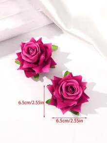 2pcs 6.5cm/2.55inch Velvet Rose Flower Hair Clips, Suitable For Daily Wear - Hot Pink - View 4