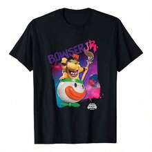 Camiseta casual de manga corta con cuello redondo, con estampado de  Galaxy Bowser Jr. Tomando el control, adecuada para usar durante... - Negro - Ver 1