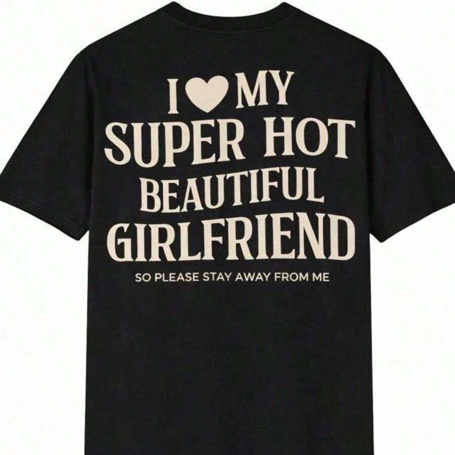 I Love My Girlfriend Shirt, Funny Boyfriend Gift, I Heart My Girlfriend Shirts, Valentine Shirt Gift, Hot Girlfriend T-Shirt, Casual Blouse For Women, Basic Tops, Cotton T-Shirts, Oversized Shirt For Women - 黑色 - 查看 1