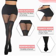 MANZI Faux Thigh High Tights Mock Suspender Pantyhose Striped Goth Fishnets Pack Of 2 - Black - View 4