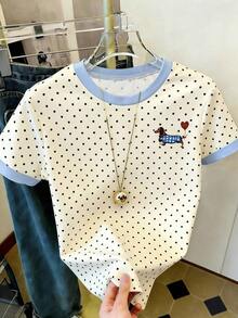 Camiseta de manga corta de cuello redondo con estampado de leopardo casual para mujer, verano - Multicolor 2 - Ver 4