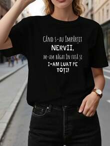 Camiseta Extra Grande "Cuando Estaban Entregando "Nerves, Me Quité la Carta de Todos", una Blusa Casual de Manga Corta y Cuello Redondo para Verano y Primavera, Ropa de Mujer - Negro - Ver 8