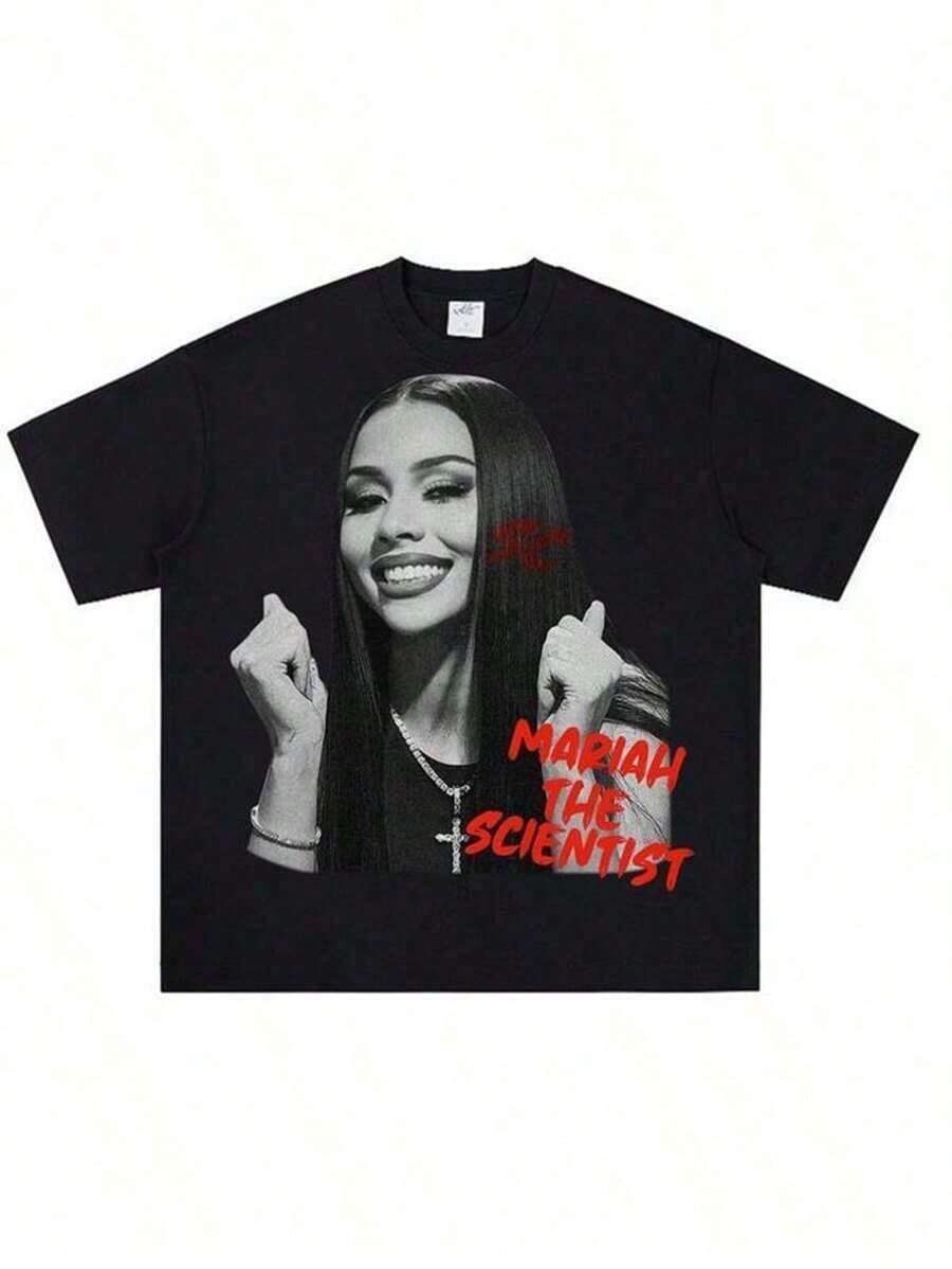 1 Piece Mariah Scientist Rapper Young Hip-Hop T-Shirt For Men And Women, Classic Women's T-Shirt With Free Thugs Print, Crew Neck, Short Sleeve, Y2K Vintage Streetwear Style, Oversized Graphic Cotton T-Shirt For Women, Loose And Comfortable, 180g 100% Cotton, All Designs Are Printed. Unisex. - A14 - 查看 1