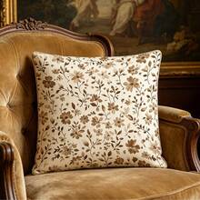 1pc Rustic Style Brown Floral Short Plush Throw Pillow Cover - Double-Sided Print, Vintage Matte Brown Floral Pattern, With Zipper, Suitable For Warm Bedroom And Romantic Country Decor - Inner Cushion Not Included, Flat 2D Version - Multicolor - View 6