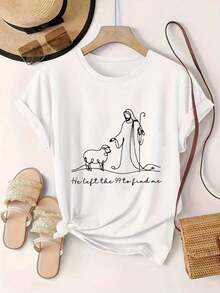 Dejó Los 99 Para Encontrarme Camiseta Casual Estampada De Moda Para Mujer Adecuada Para Todas Las Temporadas  
 -Blanco - Blanco - Ver 2