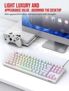 Raikei DG87 有线键盘，高品质设计，机械键盘手感，RGB 背光，加高键帽，办公游戏两用键盘，营造桌面氛围 - 查看 6