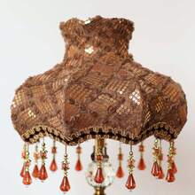 Pantalla de lámpara de tela con borlas y lentejuelas en forma de rosa 3D, estilo vintage americano hecho a mano. Adecuado para lámpara de mesa y lámpara de pie. Iluminación decorativa para dormitorio y fiesta. - marrón - Ver 10