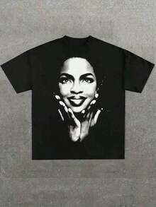 Break The System Lauryn Band Hill Lauryn Band, Casual Print, Comfortable And Versatile, 220g Pure Cotton Printed T-Shirt With Letter Pattern, Round Neck, Loose Fit. Suitable As A Gift. Women's T-Shirt. Blouses > Elegant. Boho Chic. Women's T-Shirt, Soft And Breathable: Perfect For Holidays, Travel And Festive Occasions, And Suitable For Wearing In Multiple Seasons. - 黑色 2 - 查看 6