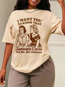 Nueva Camiseta Casual de Verano 2026 para Mujer, Estampado Retro Divertido y Sarcástico, 100% Algodón, Corte Holgado, Cuello Redondo, Manga Corta, Camiseta Casual con Gráficos de Memes Humorísticos para Uso Diario - Estilo Urbano Vintage, Camiseta Unisex de Algodón Holgada con Cuello Redondo y Manga Corta. - Albaricoque - Ver 6