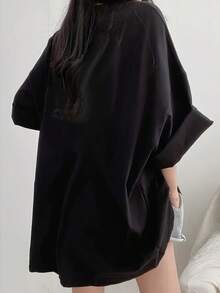 Summer Short-Sleeved T-Shirt, Fitted Design, Sheer Undershirt #3333 - 黑色 - 查看 3