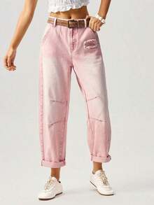 BohoFeels Pantalones harem casuales de mezclilla tejida para vacaciones para mujeres - Rojo - Ver 8
