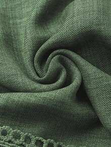 Clasi Vestido mini de manga abullonada con ribete de encaje de unicolor para mujer, para verano - Verde 2 - Ver 6