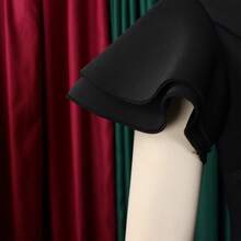 Nuevo Vestido Ajustado Color Sólido con Volantes Estilo Europeo Americano Elegante - Negro - Ver 4