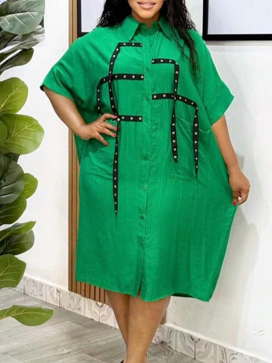 Vestido camisero midi holgado 2026 con solapa y manga corta
