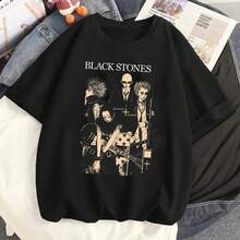 NANA Japanese Cartoon Print T-Shirt, Unisex, With Black Stone Pattern, Streetwear Style. Soft 220g Cotton T-Shirt For Men And Women, Made With Premium Fabric, Durable And Comfortable Against The Skin, Ideal For All Body Types And Everyday Wear. Breathable And Lightweight Casual T-Shirts, Stylish Outfits For Autumn, Perfect For Everyday Wear, Outdoor Activities, Travel, Vacations, And Theme Parties All Year Round. - 黑色 - 查看 1