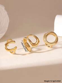 3pcs Minimalist Geometric Line Open Ring Stainless Steel Ring Set, 18K Gold Plated Non-Fading Unique Rings Suitable For Women's Daily Wear - Multicolor - View 4