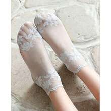 5 đôi tất nữ mùa hè thoáng khí, co giãn, mỏng, họa tiết lá cây, tất ren trong suốt. - Nhiều màu - Xem 2