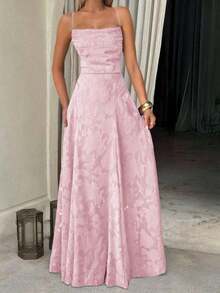 Vestido de verano sexy y elegante para mujer de Unadoll, con cinturón de cordón en la cintura y diseño sin espalda, hecho de tela jacquard, adecuado para vacaciones, playa, citas, vuelta al colegio, bodas, fiestas y otras ocasiones - Rosa 2 - Ver 1