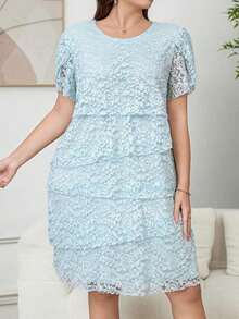Reflora Vestido de moda con cuello redondo, mangas con volantes y estampado floral para mujer de talla grande - Azul 2 - Ver 7