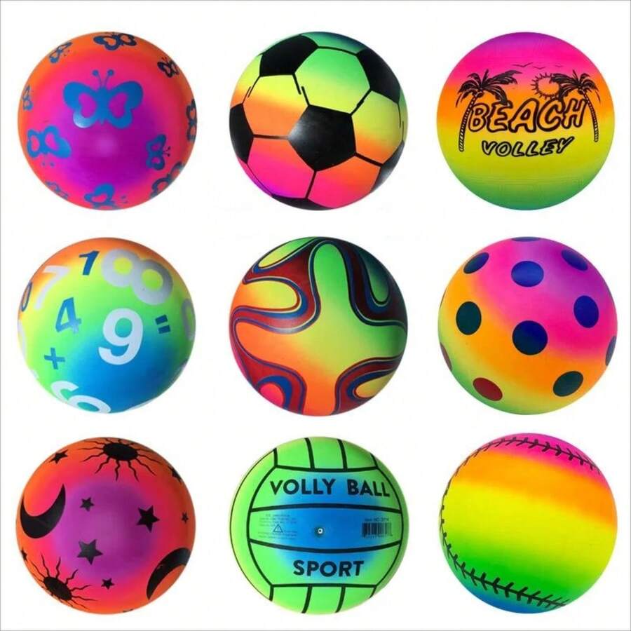 Rainbow Ball, Indoor/Outdoor Bouncy Leather Ball, Colorful Pattern - Multicolor - View 1