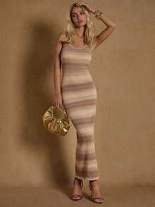 Vestido de suéter sin mangas elegante para mujer , otoño/invierno, vestido de suéter largo y ajustado para mujer - Multicolor 4 - Ver 5