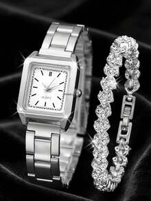 Bộ 2 chiếc đồng hồ nữ dây hợp kim kim loại thời trang, mặt số La Mã, máy quartz, kèm vòng tay chữ LOVE, thích hợp đeo hàng ngày hoặc làm quà tặng dịp lễ. - Vàng - Xem 11