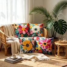 4 vỏ gối trang trí họa tiết hoa phối màu theo phong cách tranh sơn dầu cổ điển, lấy cảm hứng từ Dopamine, chất liệu polyester in một mặt, phù hợp cho tiệc tùng, phòng ngủ, phòng khách, trang trí ghế sofa, giường, có thể giặt máy. - Nhiều màu - Xem 4