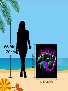 1pc Neon Gaming Controller Beach Towel - Available In Multiple Sizes. Features: Quick-Drying, Soft, Portable, Fashionable, Sand-Resistant, Super Absorbent, Made Of Microfiber. Styles: Bohemian, Tropical, Vintage, Humorous, Yoga, Picnic, UV Protection. Perfect For Beach, Pool And Outdoor Activities; Essential Travel Accessory For Camping, Yoga, Gym, Sports And Swimming. Suitable For Men And Women. - Beach Towel C - View 12